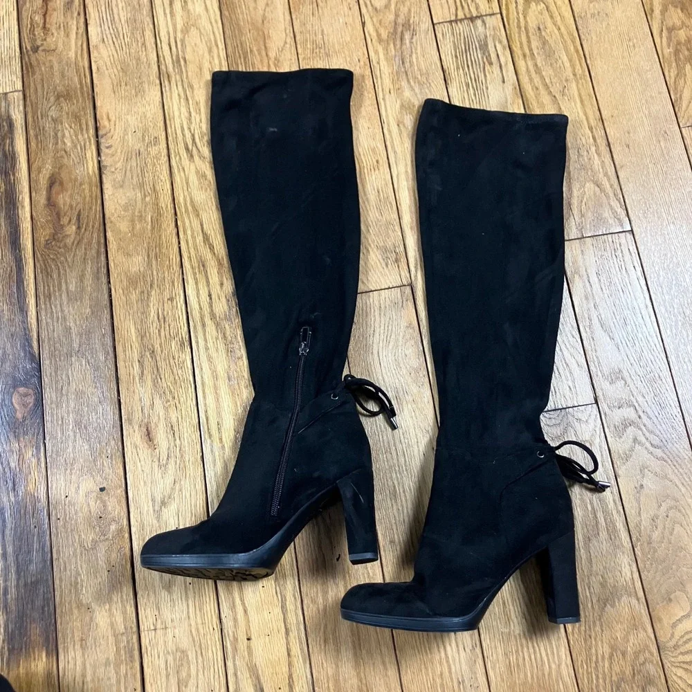 Franco Sarto‎ Ivorie Black Faux Suede Over The Knee Block Heel Boots Womens 6.5M